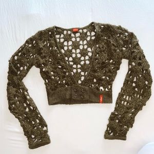 S. Oliver young girls olive green crochet sweater